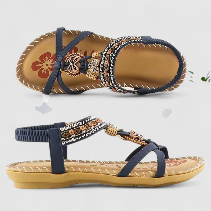 Athena | Damen Riemchen Flache Sandalen mit offenem Zeh