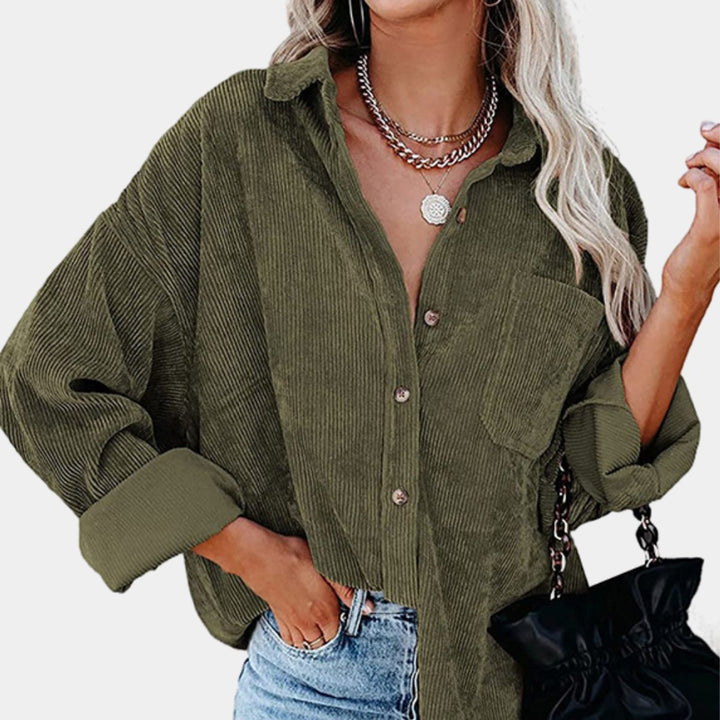 Ribfluwelen oversized jas dames met knoopsluiting - Groen