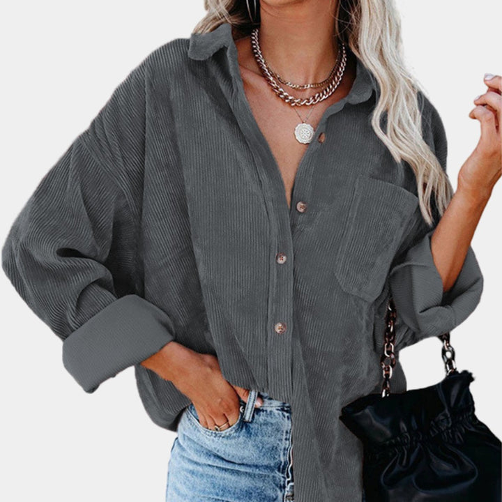 Ribfluwelen oversized jas dames met knoopsluiting - Grijs