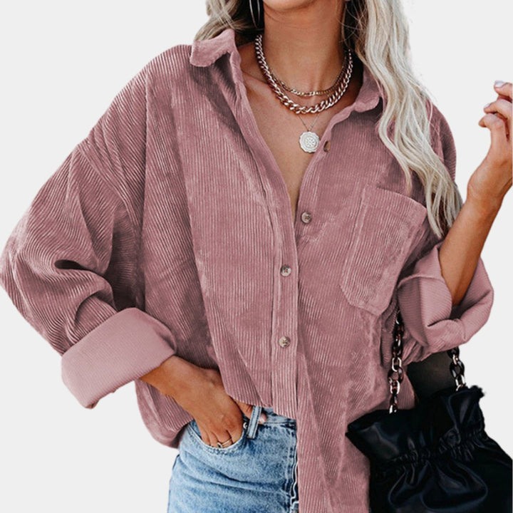 Ribfluwelen oversized jas dames met knoopsluiting - Roze
