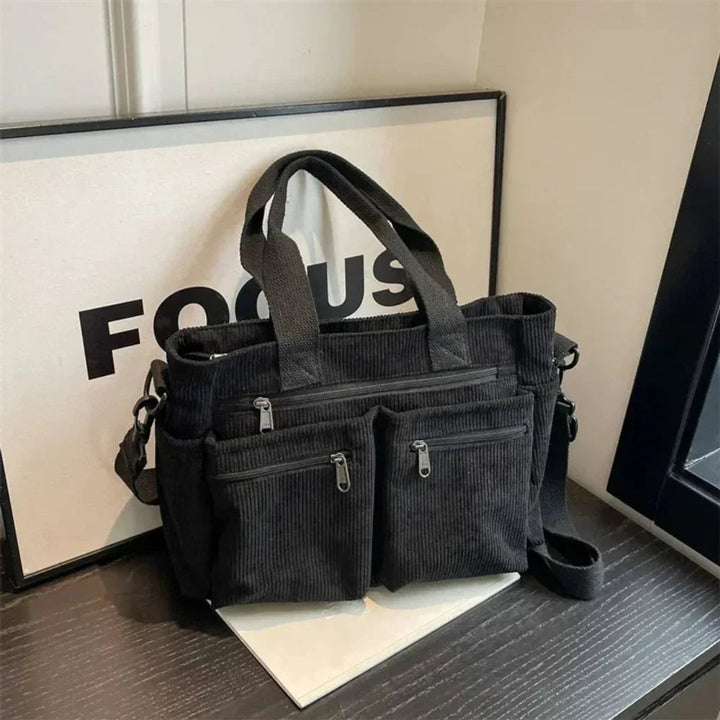 Ribfluwelen Veelzakkige Tote Bag Dames Schoudertas - Schwarz