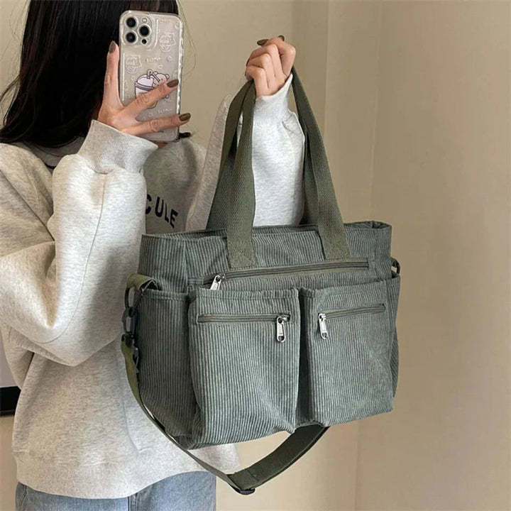 Ribfluwelen Veelzakkige Tote Bag Dames Schoudertas