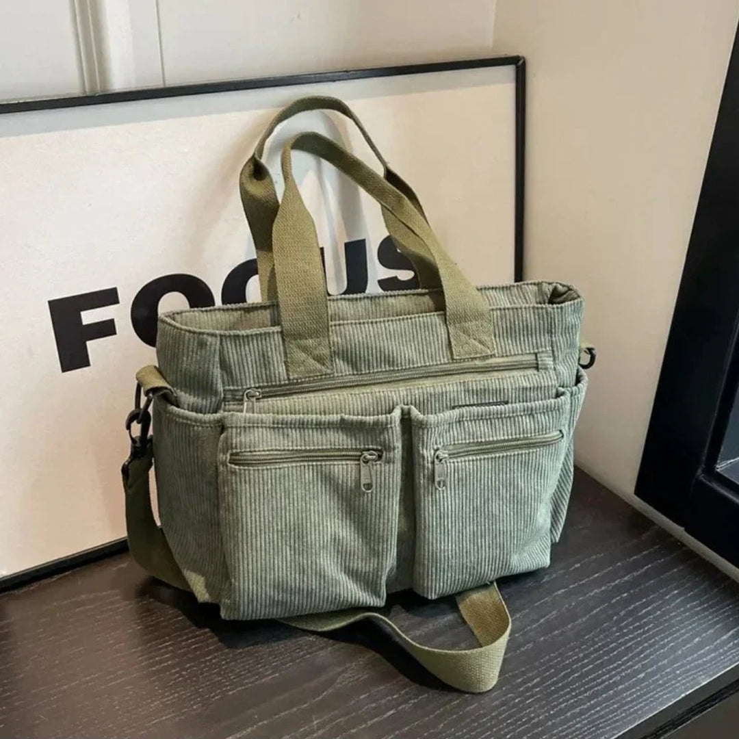 Ribfluwelen Veelzakkige Tote Bag Dames Schoudertas - Grün