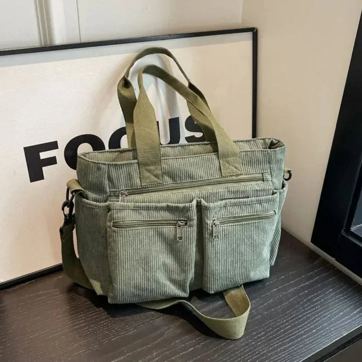Ribfluwelen Veelzakkige Tote Bag Dames Schoudertas - Grün