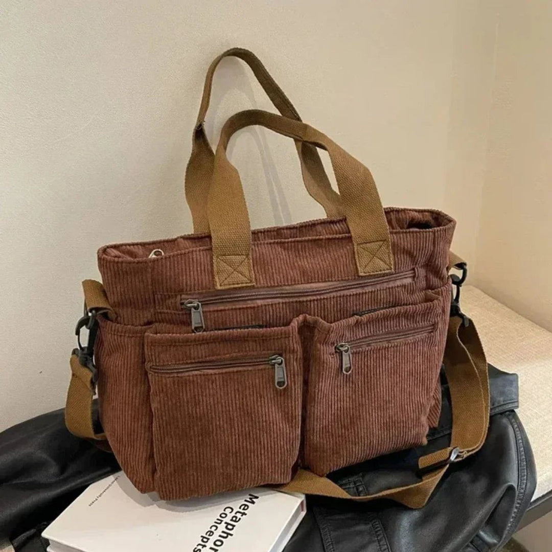 Ribfluwelen Veelzakkige Tote Bag Dames Schoudertas - Braun