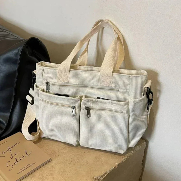 Ribfluwelen Veelzakkige Tote Bag Dames Schoudertas - Beige