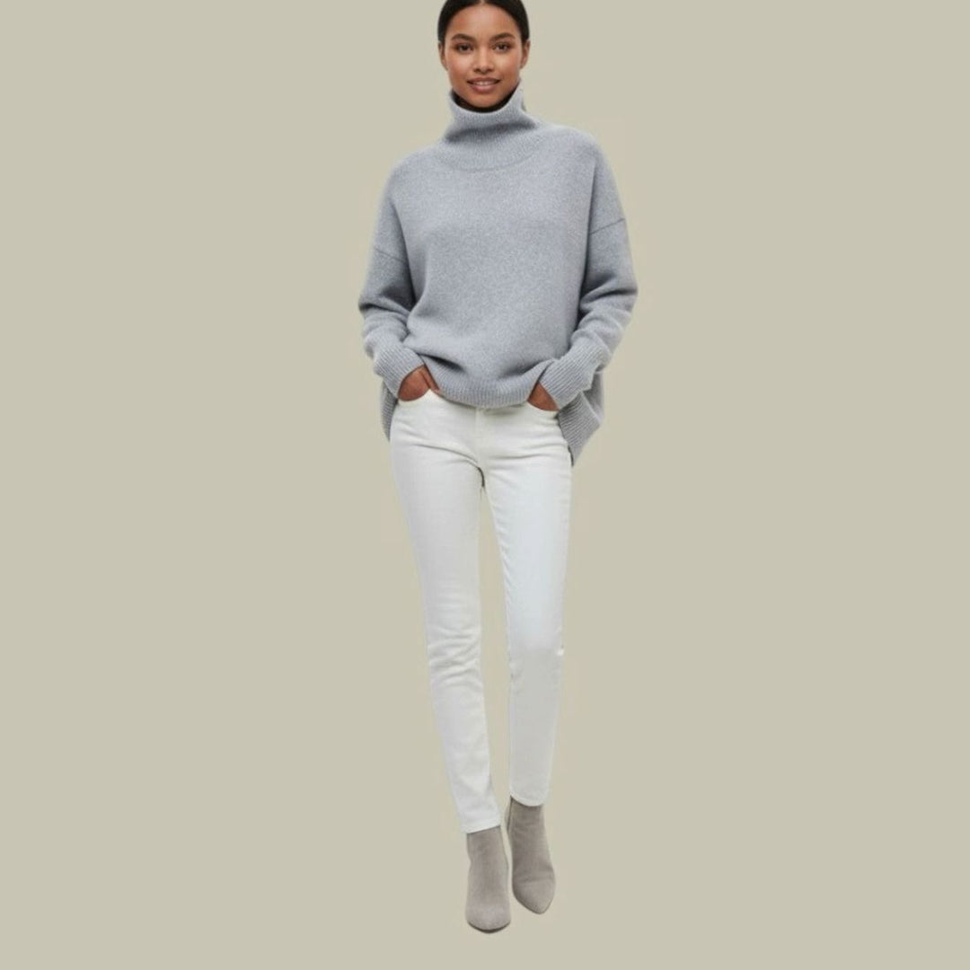 Rollkragenpullover für Damen Oversize Lockerer Strickpullover