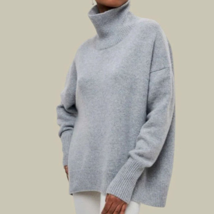 Rollkragenpullover für Damen Oversize Lockerer Strickpullover - Grau