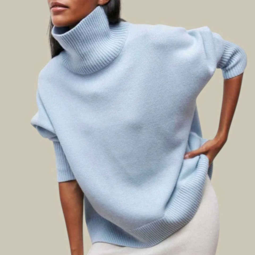Rollkragenpullover für Damen Oversize Lockerer Strickpullover - Blau