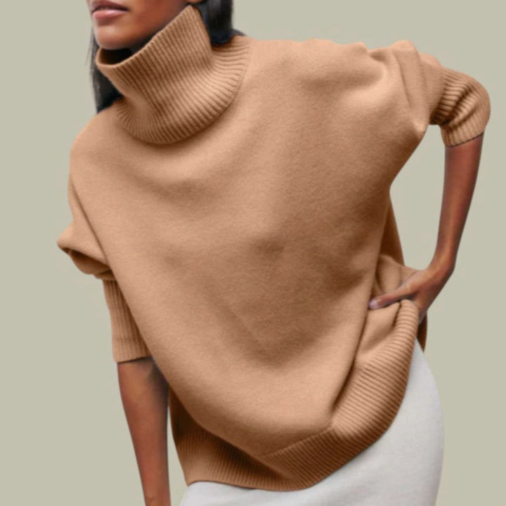 Rollkragenpullover für Damen Oversize Lockerer Strickpullover - Khaki