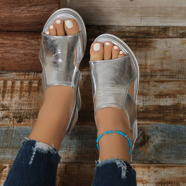 Charlotte | Dames Metallic Plateau Comfort Sandalen