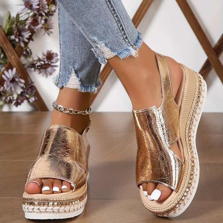 Charlotte | Dames Metallic Plateau Comfort Sandalen