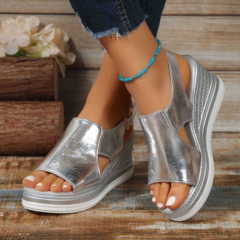 Charlotte | Dames Metallic Plateau Comfort Sandalen