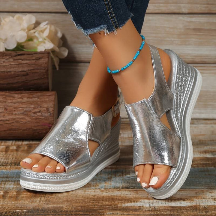 Charlotte | Dames Metallic Plateau Comfort Sandalen