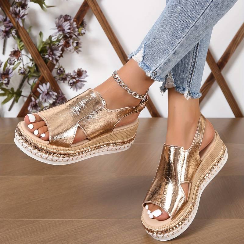 Charlotte | Dames Metallic Plateau Comfort Sandalen