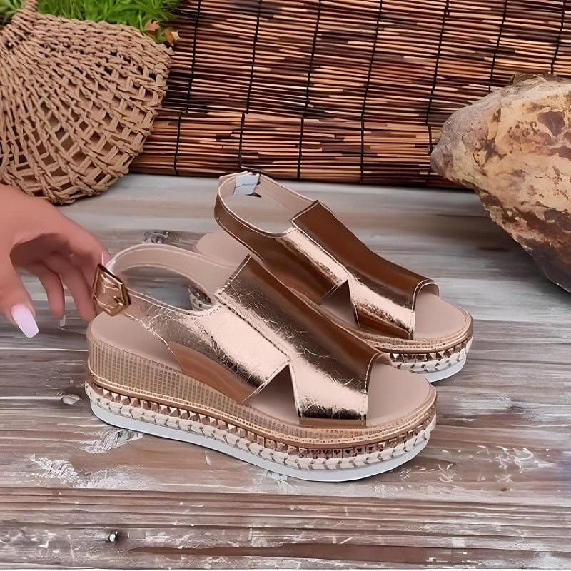 Charlotte | Dames Metallic Plateau Comfort Sandalen