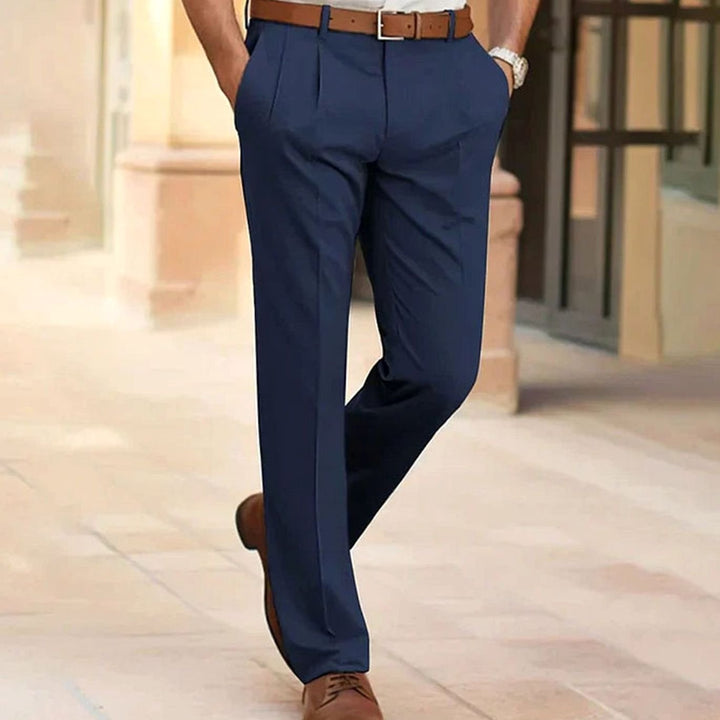 Stijlvolle Geplooide Businesspantalon Heren Slim Fit - Donkerblauw