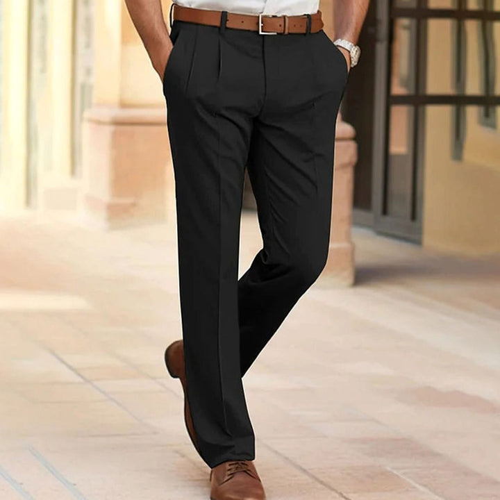 Stijlvolle Geplooide Businesspantalon Heren Slim Fit - Zwart