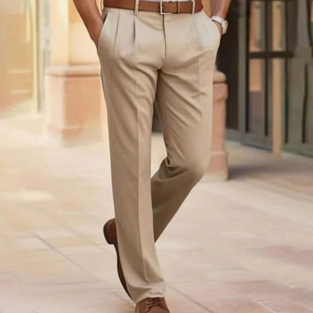 Stijlvolle Geplooide Businesspantalon Heren Slim Fit - Beige