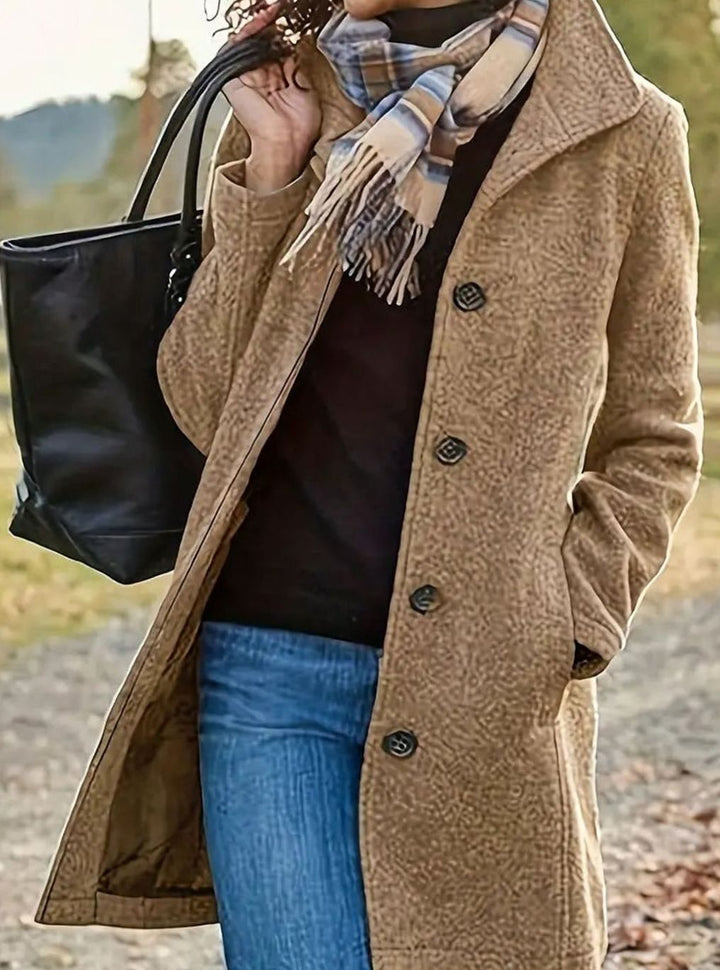 Stilvoller Wollmantel für Damen klassischer Knopfleiste Wintermantel - Beige