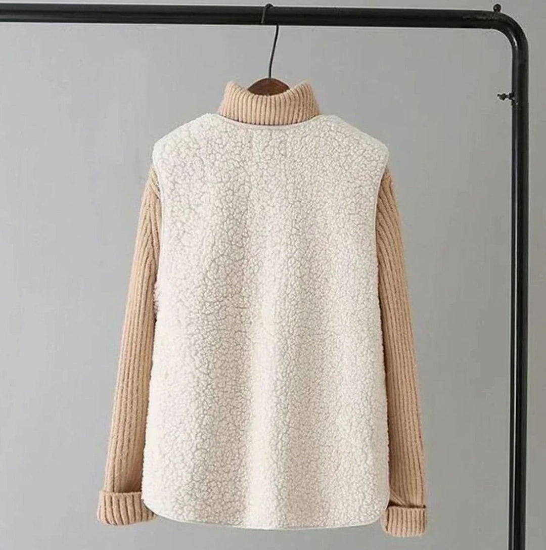 Teddy Gilet Dames Mouwloos V-hals Cardigan Knoopsluiting