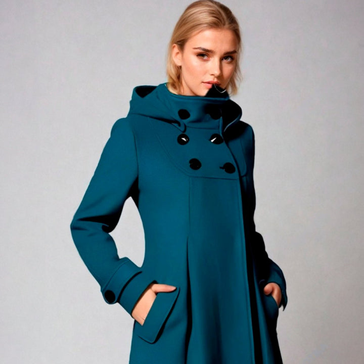 Trenchcoat Dames A-Lijn Winterjas Capuchon Dubbelrijige Knopen