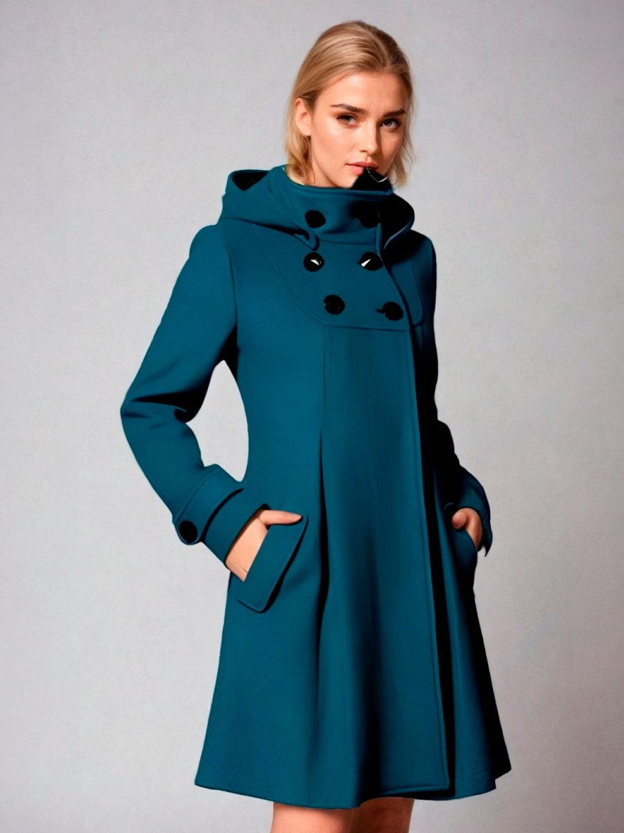 Trenchcoat Dames A-Lijn Winterjas Capuchon Dubbelrijige Knopen