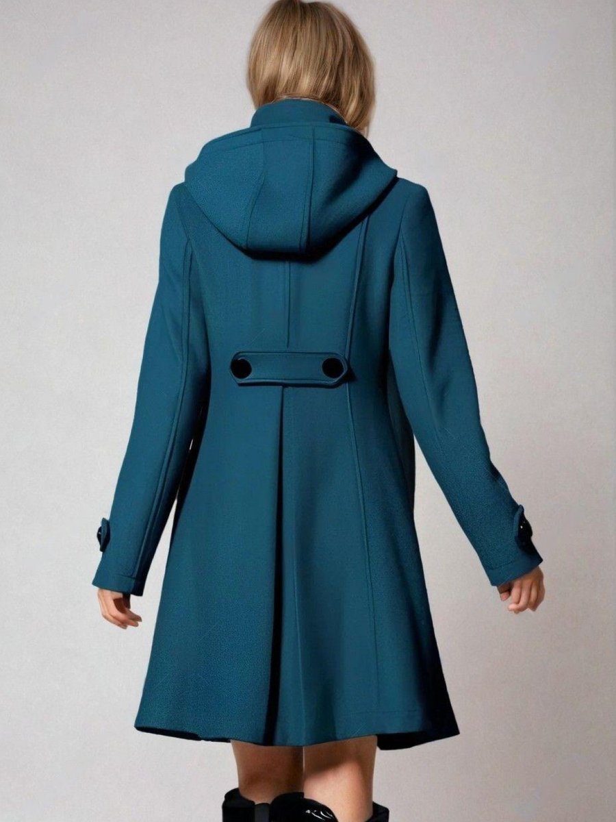 Trenchcoat Dames A-Lijn Winterjas Capuchon Dubbelrijige Knopen
