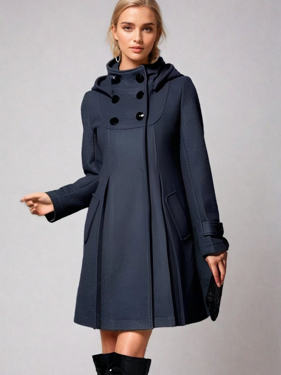 Trenchcoat Dames A-Lijn Winterjas Capuchon Dubbelrijige Knopen