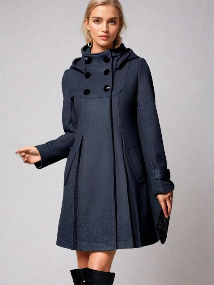 Trenchcoat Dames A-Lijn Winterjas Capuchon Dubbelrijige Knopen