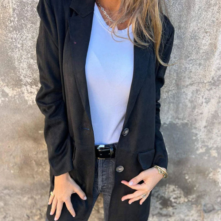 Trenchcoat Dames Elegante Lange Blazerjas met Revers - Zwart