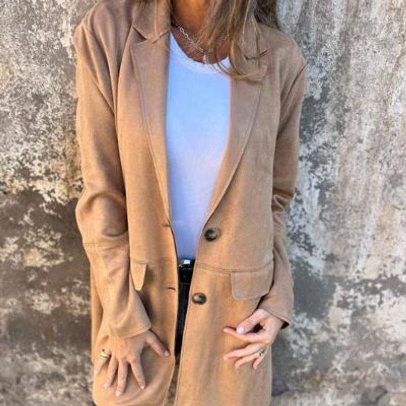 Trenchcoat Dames Elegante Lange Blazerjas met Revers - Khaki