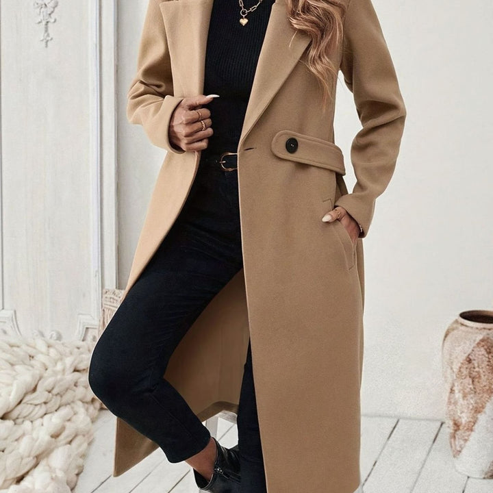 Trenchcoat Dames Lange Winterjas Notch-Revers Zijzakken - Kaki