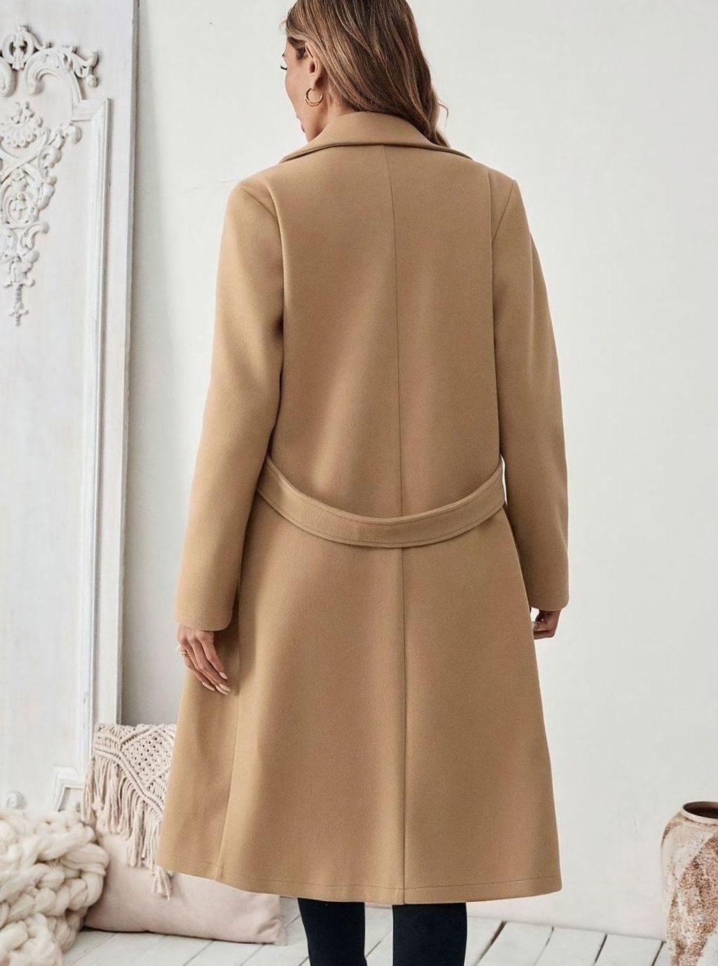 Trenchcoat Dames Lange Winterjas Notch-Revers Zijzakken