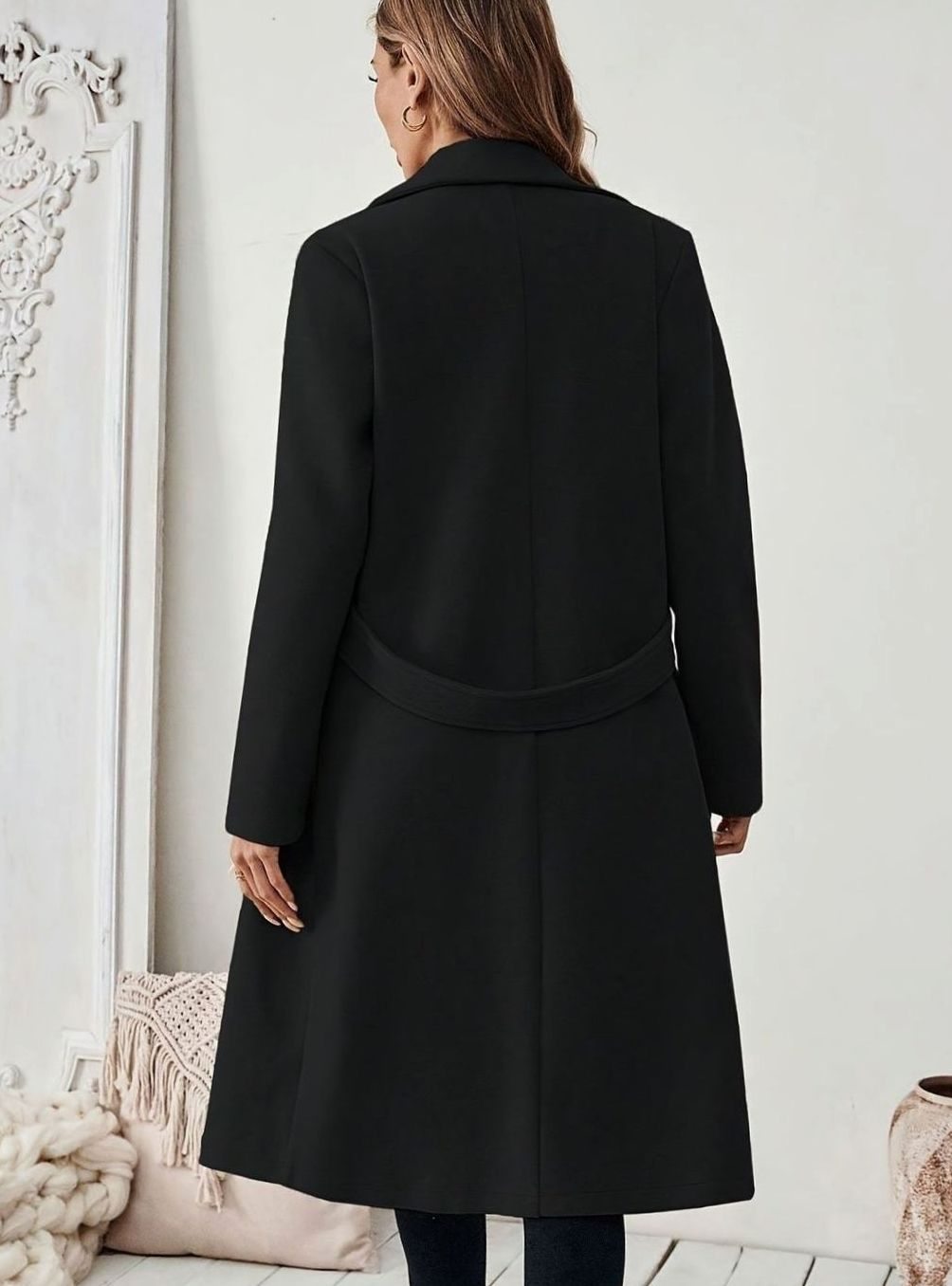 Trenchcoat Dames Lange Winterjas Notch-Revers Zijzakken