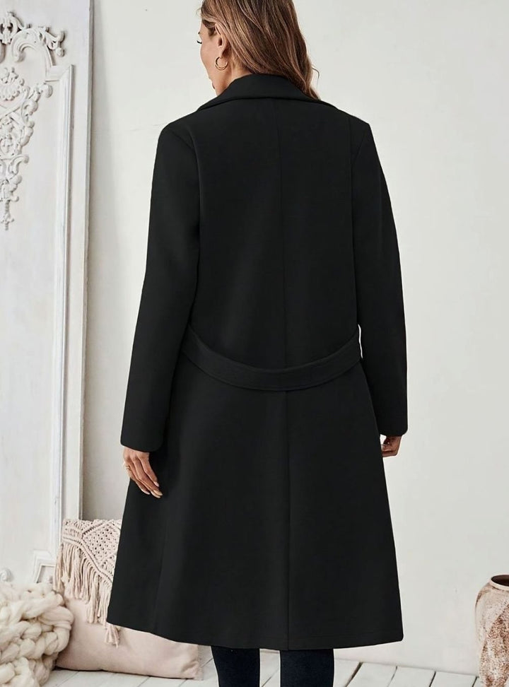 Trenchcoat Dames Lange Winterjas Notch-Revers Zijzakken