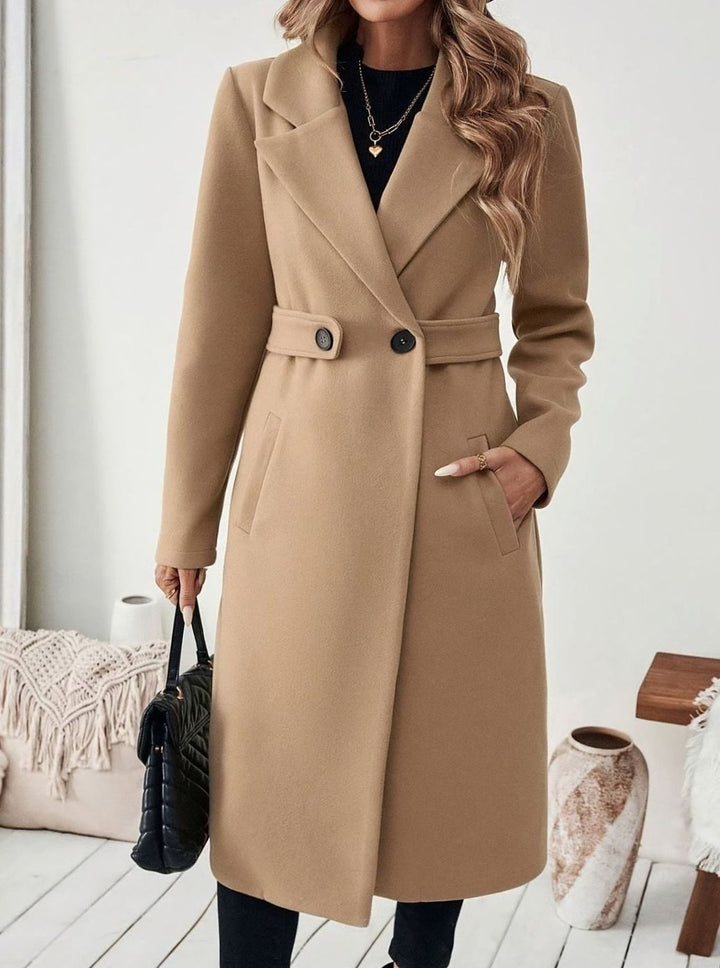 Trenchcoat Dames Lange Winterjas Notch-Revers Zijzakken