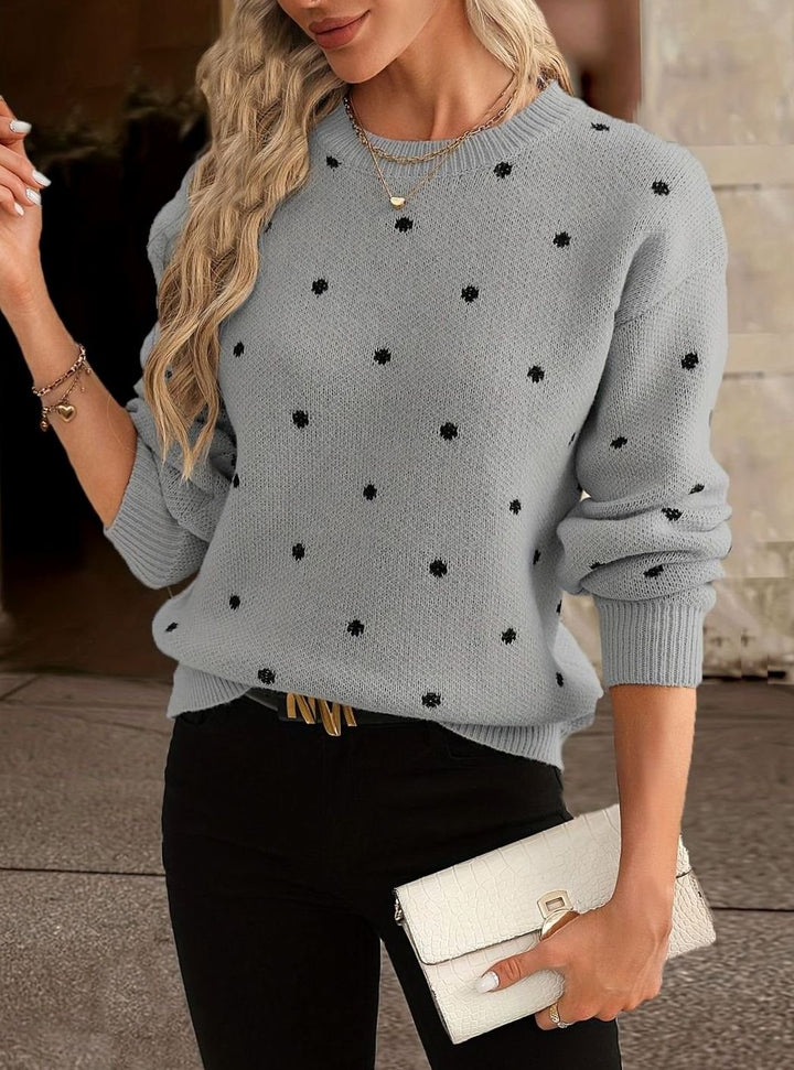 Trui Dames Gebreide Polkadot Ronde Hals Pullover