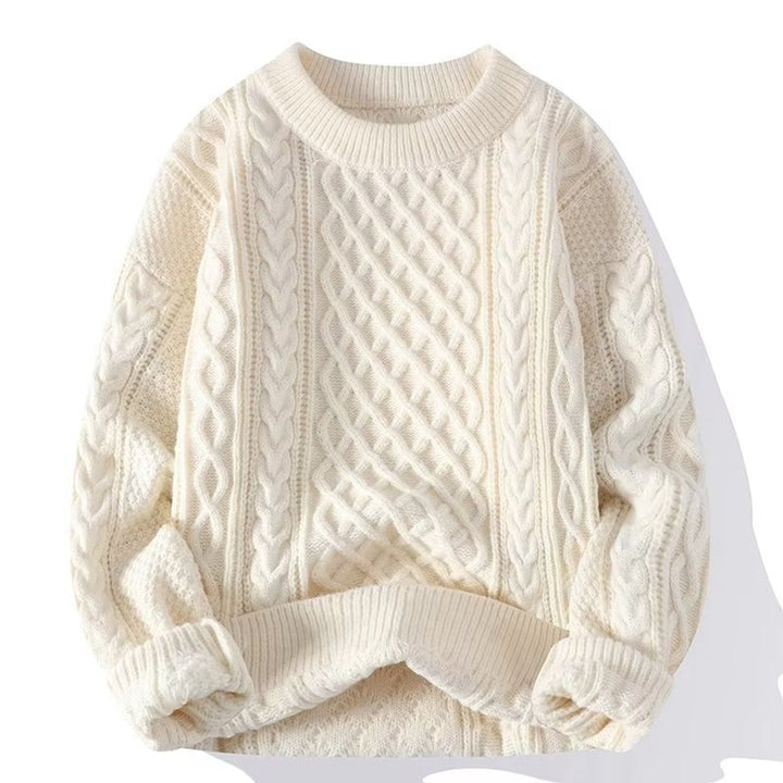 Trui Dames Grofgebreide Kabelpatroon Pullover Ronde Hals - Wit