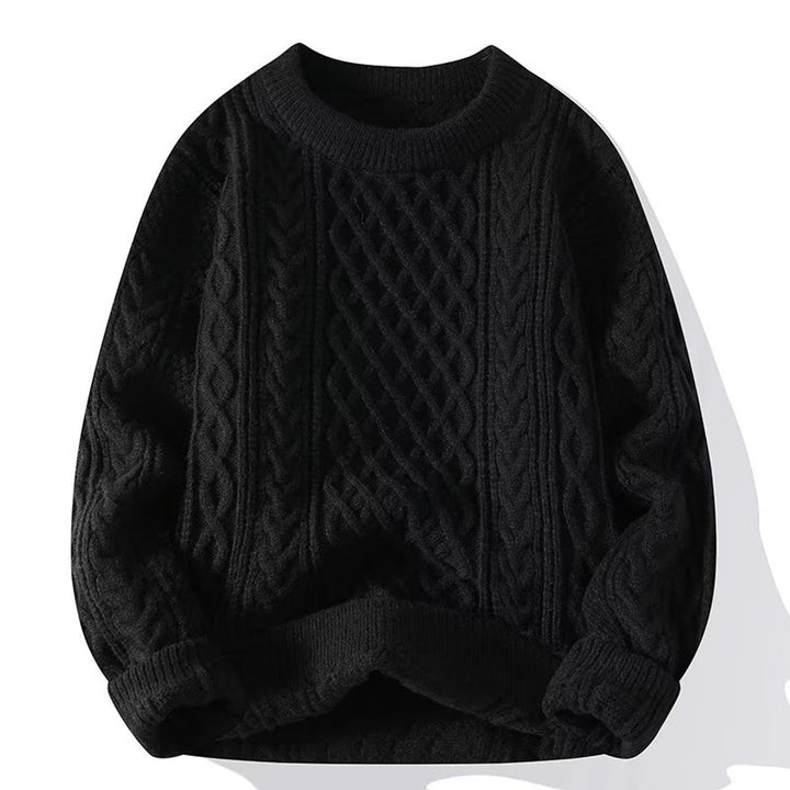 Trui Dames Grofgebreide Kabelpatroon Pullover Ronde Hals - Zwart