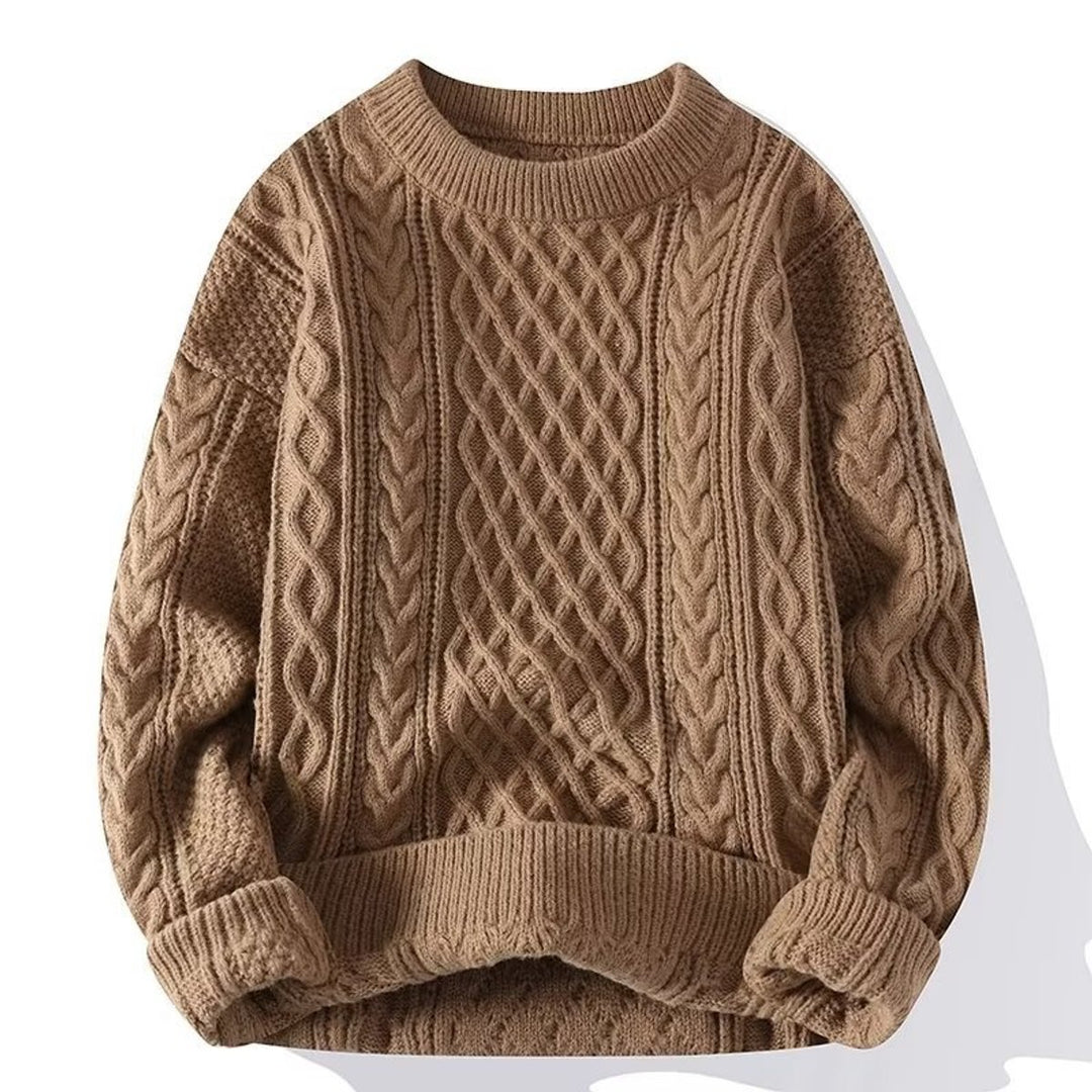 Trui Dames Grofgebreide Kabelpatroon Pullover Ronde Hals - Bruin