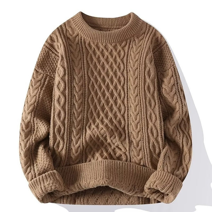 Trui Dames Grofgebreide Kabelpatroon Pullover Ronde Hals - Bruin