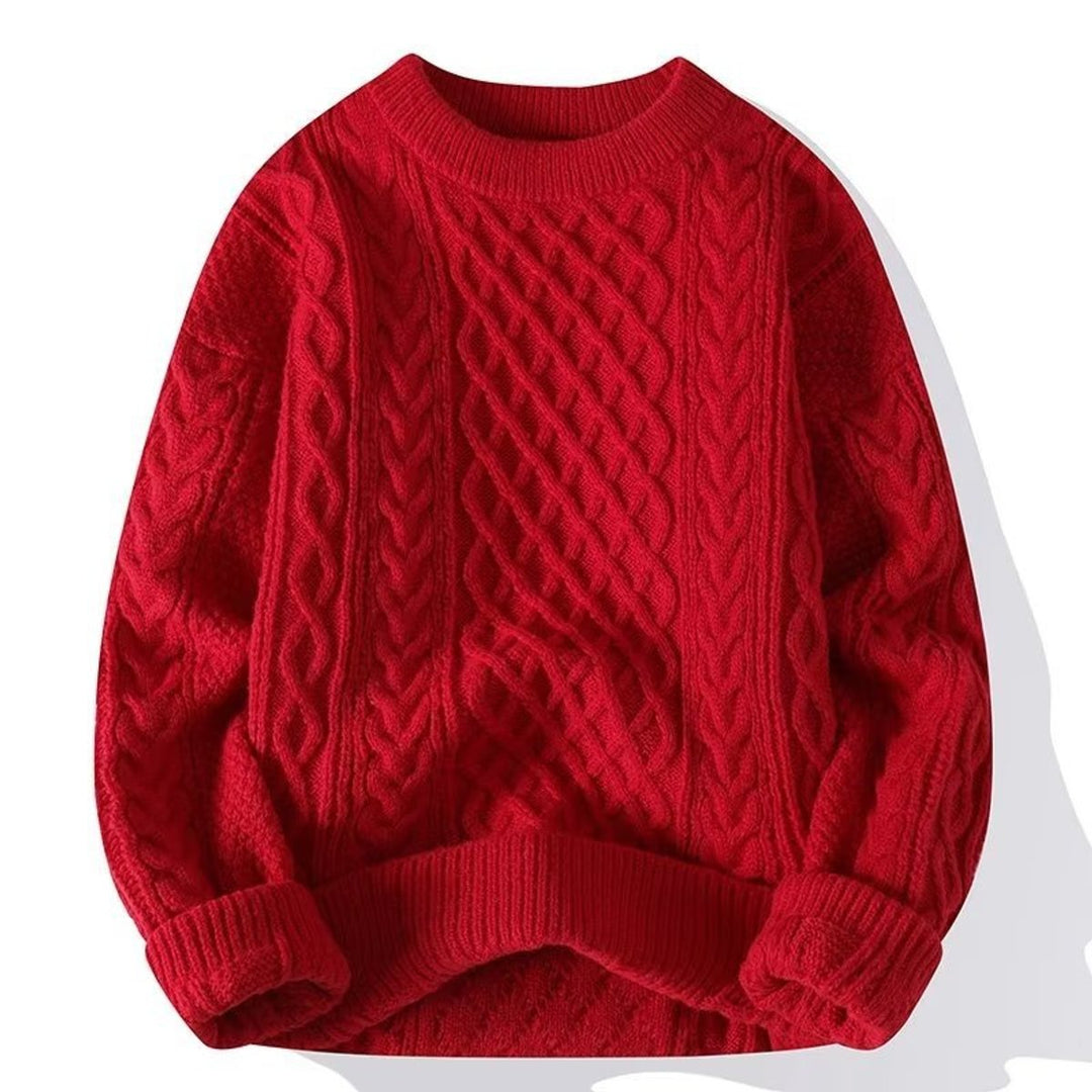 Trui Dames Grofgebreide Kabelpatroon Pullover Ronde Hals - Rood