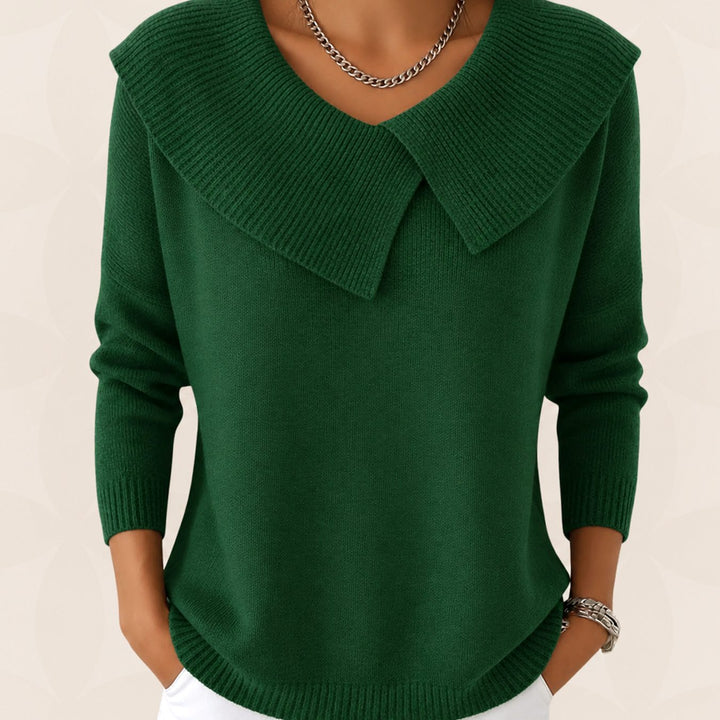 Trui Dames met Sierlijke Plooikraag Gebreide Pullover - Groen