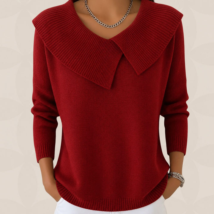 Trui Dames met Sierlijke Plooikraag Gebreide Pullover - Rood