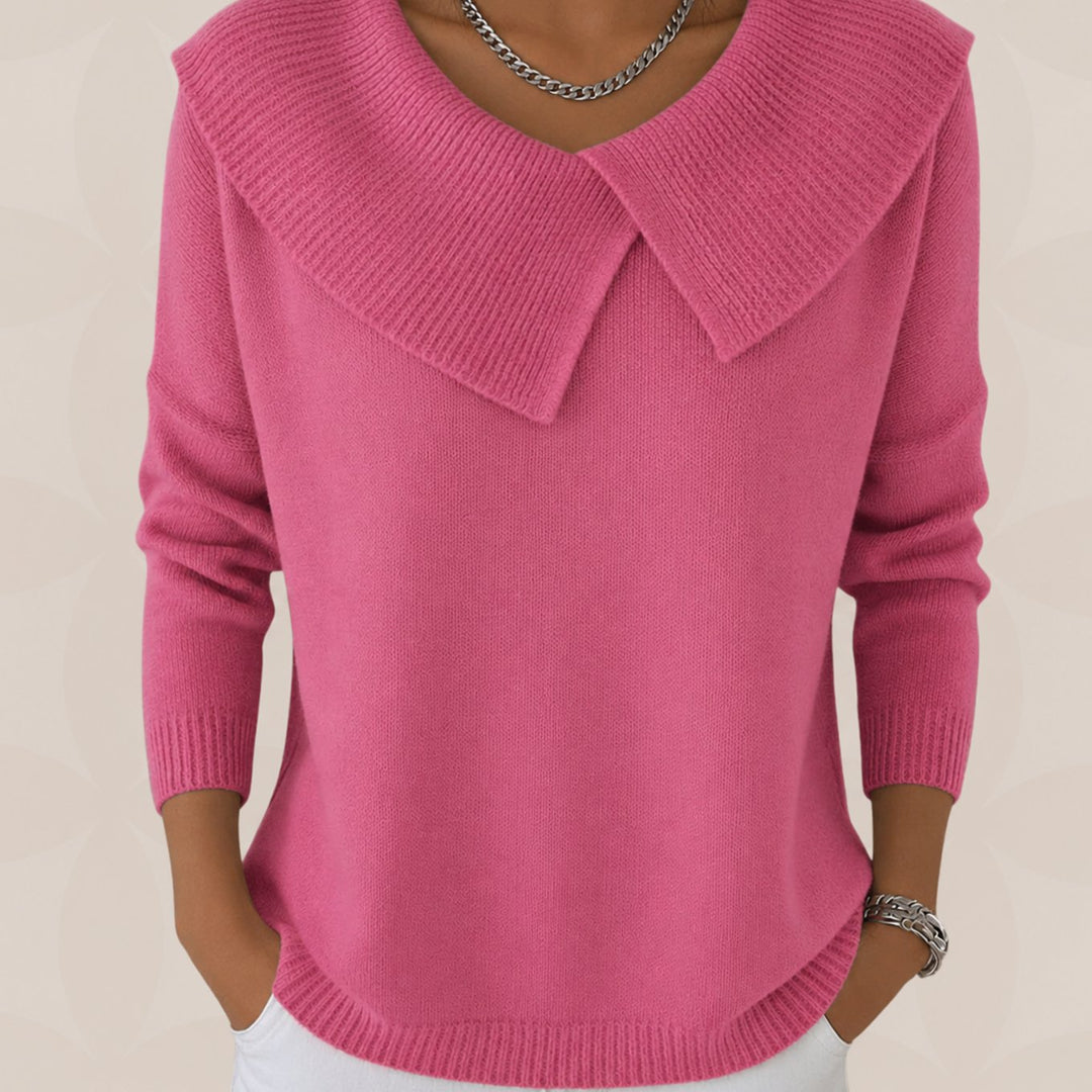 Trui Dames met Sierlijke Plooikraag Gebreide Pullover - Roze