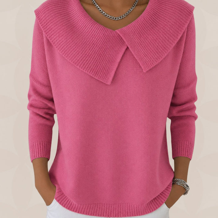Trui Dames met Sierlijke Plooikraag Gebreide Pullover - Roze