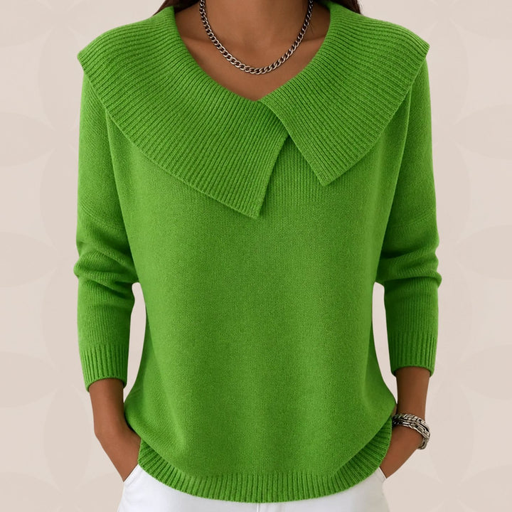 Trui Dames met Sierlijke Plooikraag Gebreide Pullover - Lichtgroen