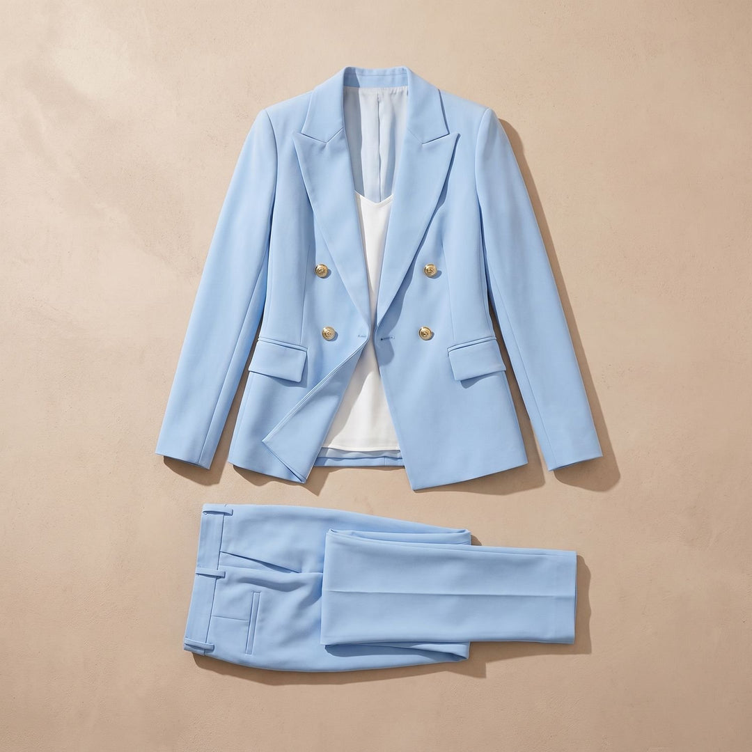 Tweedelige Set Dames Blazer Broekpak Dubbele Rij Knopen