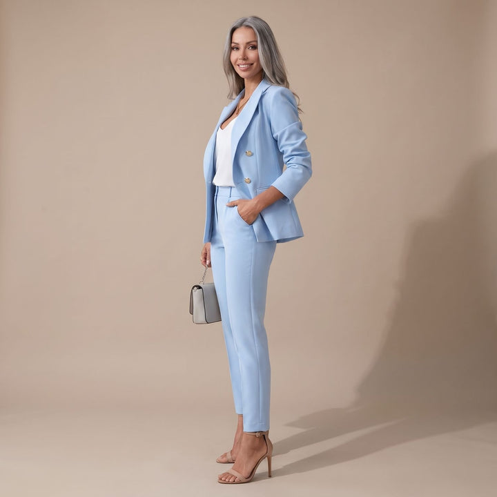Tweedelige Set Dames Blazer Broekpak Dubbele Rij Knopen